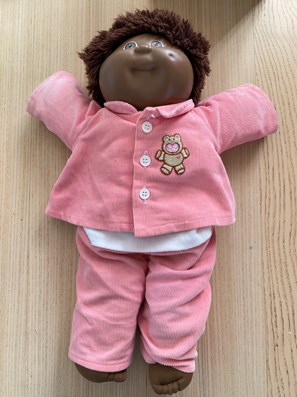 Plush cabbage Patch kid Doll in Pink Corduroy Outfit